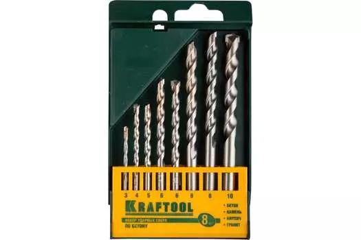 Набор сверл, ⌀ 3, 4, 5, 6, 6, 8, 8, 10 мм, по кирпичу бетону, Kraftool INDUSTRIE, 8шт. (29165-H8)