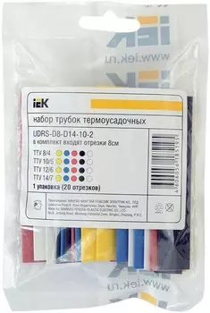 Набор термоусаживаемых трубок ТУТ IEK UDRS-D8-D14-10-1, 8 мм/4 мм, 2:1, 1 шт. x 8 см, Ж/З, Син, Крас, Чер, бел, 8/4 10/5 12/6, 14/7 (UDRS-D8-D14-10-1)