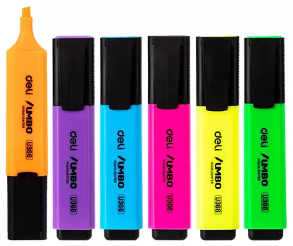 Набор текстовыделителей Deli EU366-MT Jumbo скошенный пиш. наконечник 1-5мм 6цв. ассорти пакет с европодвесом (6шт.) (EU366-MT)