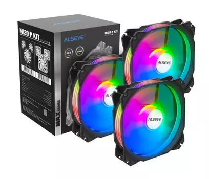 Набор вентиляторов Alseye MAX, 120мм, 1700rpm, 33.8 дБ, 3pin+Molex, 3шт, RGB (MAX-3M120P(T)-BK)
