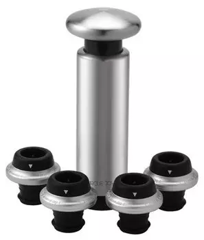 Набор Xiaomi Circle Joy Manual Wine pump with 4 stoppers, вакуумный насос, 4 пробки, черный/серебристый (CJ-JS05)