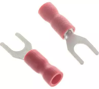 Наконечник НВИ вилочный изолированный, 0.25 мм - 1.5 мм, медь, луженый, под опрессовку, красный, КВТ 1.5-4 (47484)