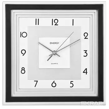 Настенные часы ENERGY ЕС-11, 1xAA, квадратные, черный/белый (009311)