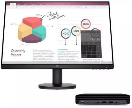 Неттоп HP Bundles 405 G6 DM, AMD Athlon 3150GE 3.3GHz, 8Gb RAM, 256Gb SSD, W10Pro, черный, HP P24v (44G95ES)