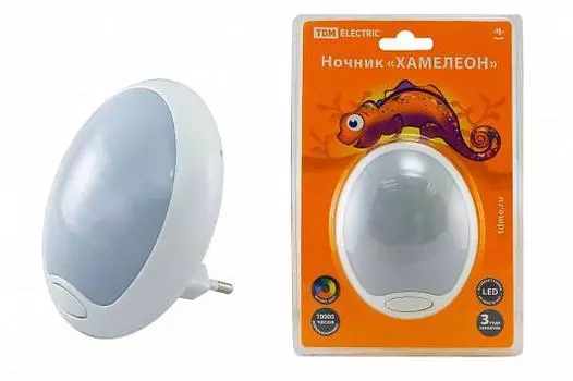 Ночник в розетку TDM ELECTRIC "Хамелеон" D 85 с выключателем, белый (SQ0357-0006)