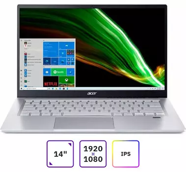 Ноутбук Acer Swift 3 SF314-43-R16V 14" IPS 1920x1080, AMD Ryzen 5 5500U 2.1 ГГц, 8Gb RAM, 512Gb SSD, без OC, серебристый (NX.AB1ER.018)