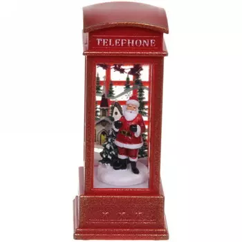 Новогодний сувенир Серпантин Телефонная будка - Дед Мороз с ёлками, высота: 13см, пластик (00003077)