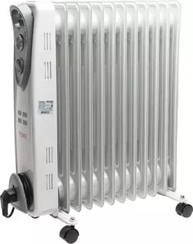 Обогреватель масляный РЕСАНТА ОМ-12А, 2.5 кВт, до 25 м, секций: 12, термостат, регулировка температуры, механическое управление, напольный, белый (67/3/21)