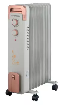Обогреватель масляный 2 кВт, до 20 м, секций: 9, термостат, регулировка температуры, механическое управление, напольный, белый, STARWIND SHV6915 (SHV6915)