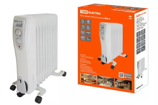 Обогреватель масляный 2 кВт, секций: 9, термостат, регулировка температуры, механическое управление, напольный, белый, TDM МО-9 (SQ2501-0902)