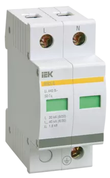 Ограничитель импульсных перенапряжений IEK ОПС1-C 2P, 20кА, 400 В (MOP20-2-C)