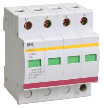 Ограничитель импульсных перенапряжений IEK ОПС1-C 4P, 20кА, 400 В (MOP20-4-C)