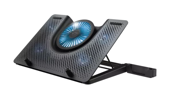 Охлаждающая подставка для ноутбука 17.3" Trust GXT 1125 Quno, вентилятор: 1x 130мм 4x50мм, синяя подсветка, алюминий, пластик, черный ( 23581)