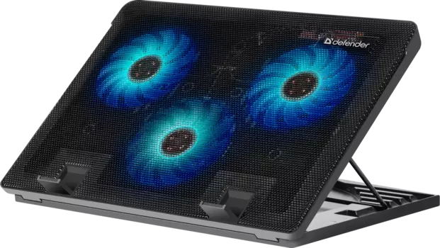 Охлаждающая подставка для ноутбука 17" Defender NS-501, синяя подсветка, 2xUSB, металл, пластик, черный (29501)