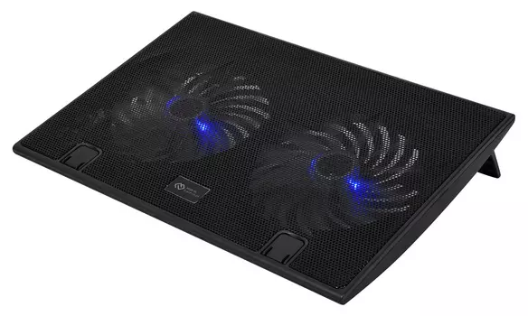 Охлаждающая подставка для ноутбука 17" Digma D-NCP170-2H, вентилятор: 2x160, синяя подсветка, 2xUSB, металл, пластик, черный (D-NCP170-2H)