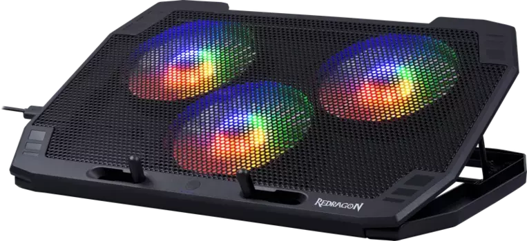 Охлаждающая подставка для ноутбука 17" Redragon Ingrid, вентилятор: 3x120 мм, RGB подсветка, 2xUSB, металл, пластик, черный (70991)