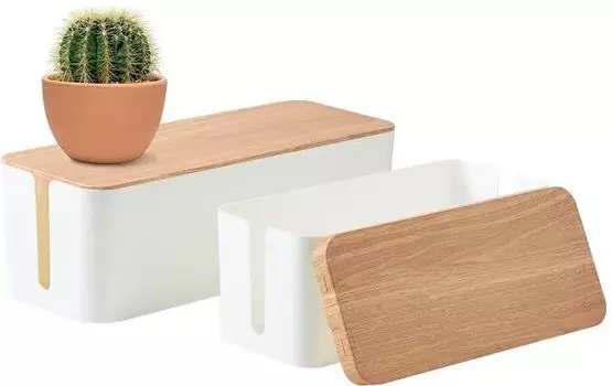 Органайзер Cactus CS-BOX-WH , для проводов, белый/бамбук (CS-BOX-WH )