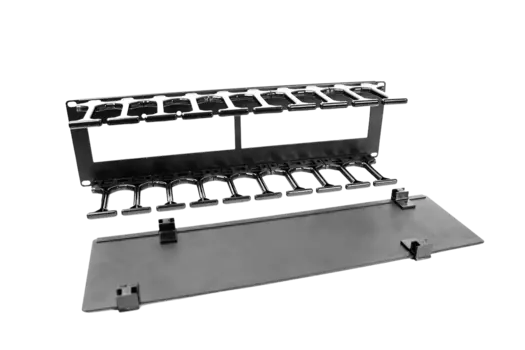 Органайзер кабельный ЦМО ГКО-П-2-9005, горизонтальный, 19", 2U, с крышкой, пластик/металл, с пластиковыми пальцами черный (ГКО-П-2-9005)