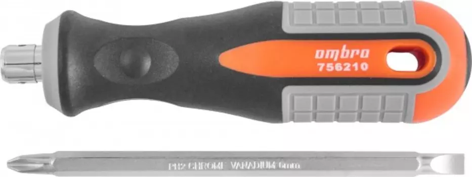 Отвертка крестообразный (PH), прямой (SL) SL6/PH2x100мм, CrV, магнитный наконечник, прорезиненная рукоять, Ombra ROUND GRIP 756210 (55775)