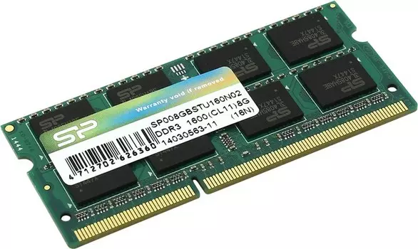 Память DDR3 SODIMM 8Gb, 1600MHz, CL11, Silicon Power (SP008GBSTU160N02)