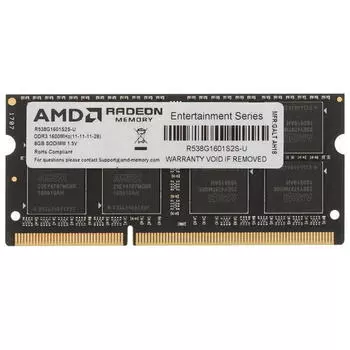 Память DDR3 SODIMM 8Gb, 1600MHz, CL11, 1.5V AMD R5 Entertainment (R538G1601S2S-U)