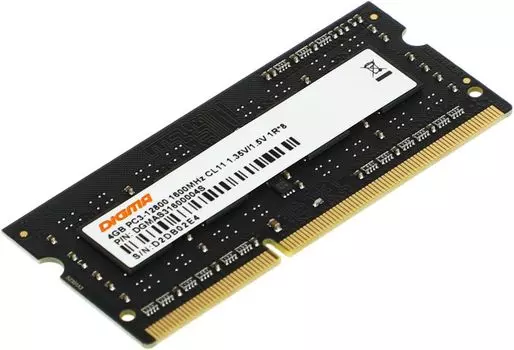 Память DDR3L SODIMM 4Gb, 1600MHz, CL11, 1.35 В, DIGMA (DGMAS31600004S) Retail