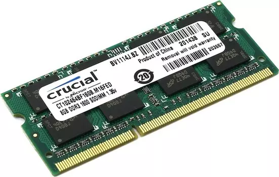 Память DDR3L SODIMM 8Gb, 1600MHz, CL11, 1.35V Crucial (CT102464BF160B)