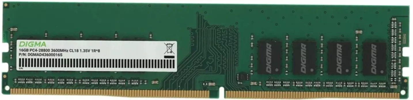 Память DDR4 DIMM 16Gb, 3600MHz, CL18, 1.35V, DIGMA (DGMAD43600016S) Retail