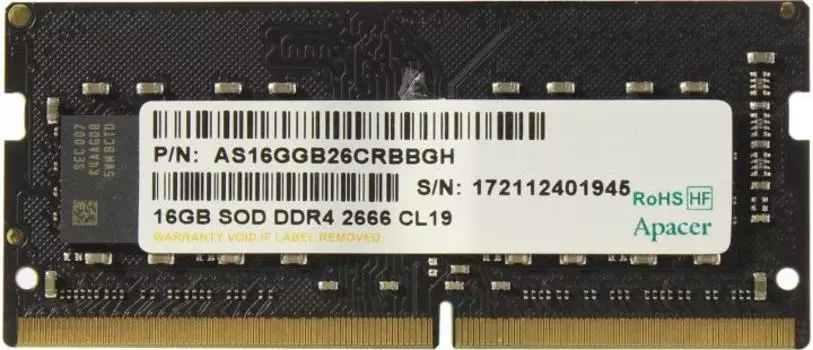 Память DDR4 SODIMM 16Gb, 2666MHz, CL19, 1.2 В, Apacer (AS16GGB26CRBBGH) Retail