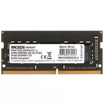 Память DDR4 SODIMM 16Gb, 3200MHz, CL22, 1.2 В, AMD, Radeon R9 Gamer Series (R9416G3206S2S-UO)