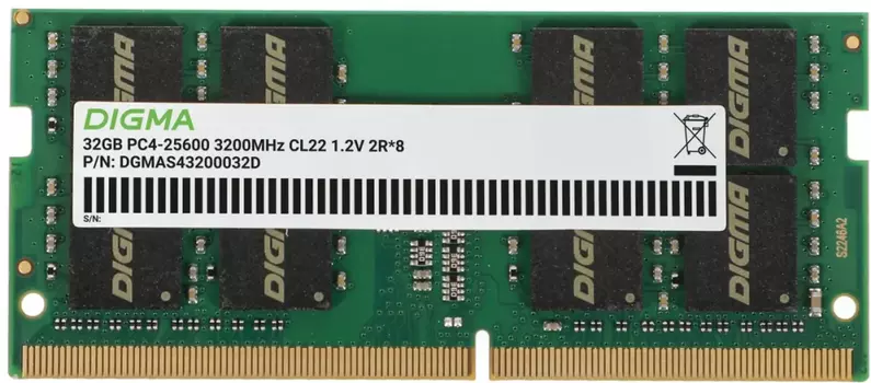 Память DDR4 SODIMM 32Gb, 3200MHz, CL22, 1.2V, DIGMA (DGMAS43200032D) Retail