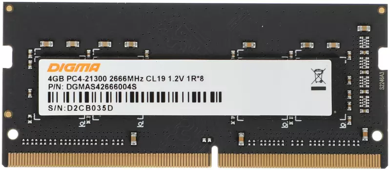 Память DDR4 SODIMM 4Gb, 2666MHz, CL19, 1.2 В, DIGMA (DGMAS42666004S) Retail