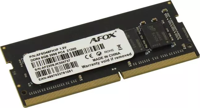 Память DDR4 SODIMM 8Gb, 2666MHz, CL19, 1.2V AFOX (AFSD48FH1P)
