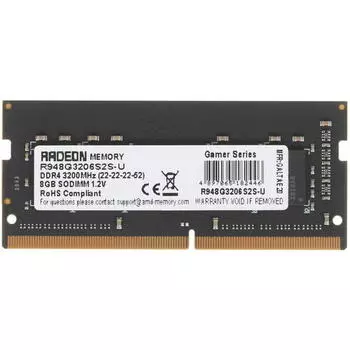 Память DDR4 SODIMM 8Gb, 3200MHz, CL22, 1.2 В, AMD, Radeon R9 Gamer Series (R948G3206S2S-U)