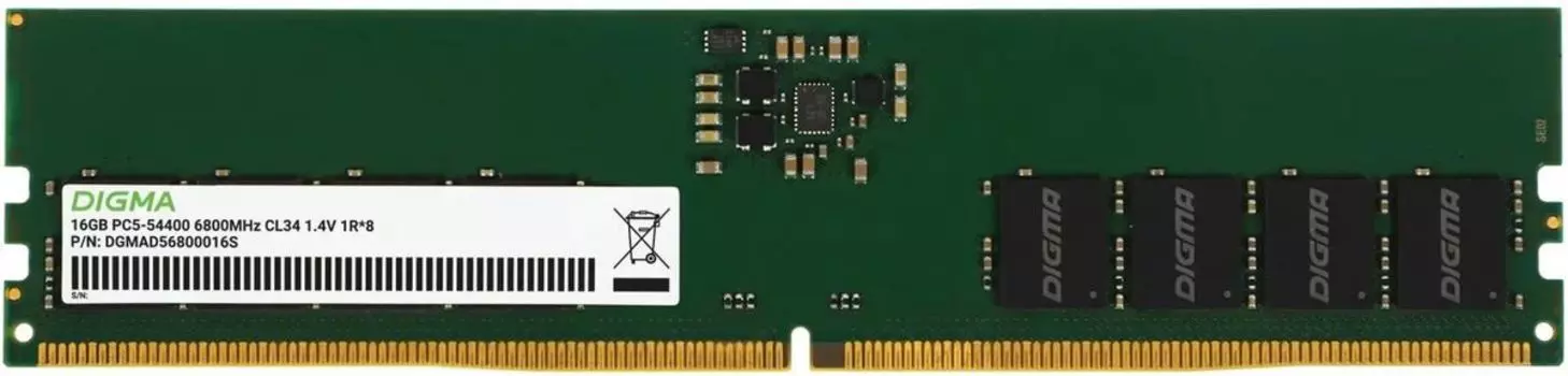 Память DDR5 DIMM 16Gb, 6800MHz, CL34, 1.4V, DIGMA (DGMAD56800016S) Retail