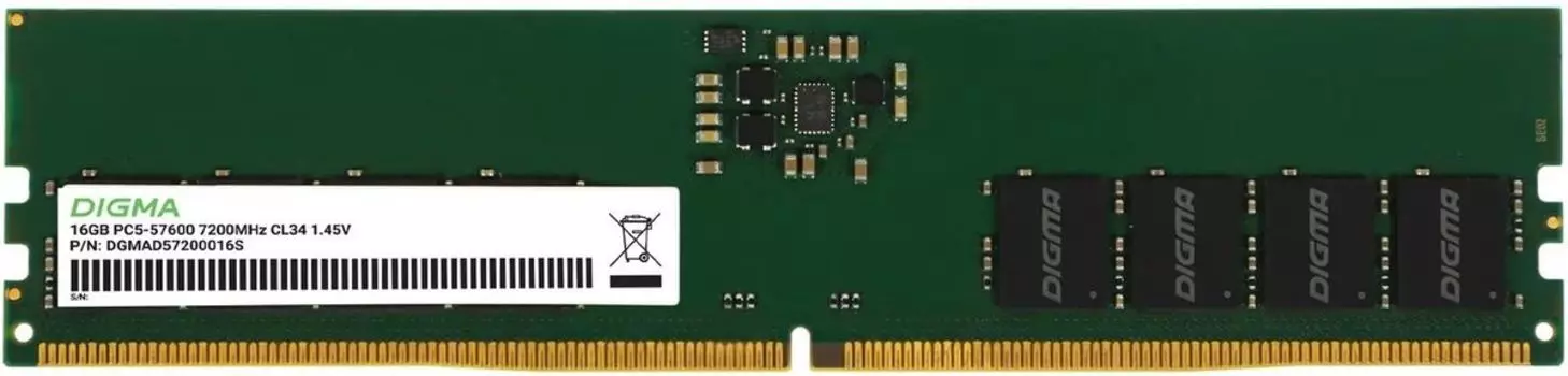Память DDR5 DIMM 16Gb, 7200MHz, CL34, 1.45V, DIGMA (DGMAD57200016S) Retail