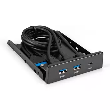 Панель подключения Exegate U3H-616, 3/5"/2*USB3.0+1*TypeC, черный (EX295471RUS)
