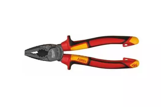 Пассатижи 180мм, закаленная сталь, диэлектрические, - покрытие, двухкомпонентные рукоятки, до 1000 В, Milwaukee VDE Combination Plier 180 (4932464572)