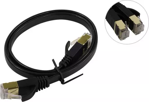 Патч-корд FFTP кат.7, 0.5м, RJ45-RJ45, черный, экранированный, плоский, KS-is (KS-344Black-0.5)