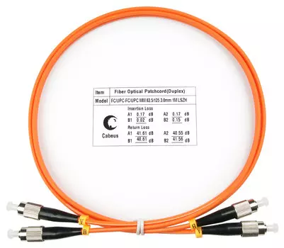 Патч-корд оптический Cabeus, FC/UPC-FC/UPC, многомодовый, 62.5/125, OM1, двойной, 1 м, LSZH, оранжевый (FOP-62-FC-FC-1m)