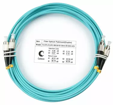 Патч-корд оптический Cabeus FOP-50-FC-FC-5m, FC/UPC-FC/UPC, многомодовый, 50/125, OM3, двойной, 5 м, LSZH, аквамарин (FOP-50-FC-FC-5m)