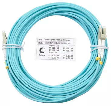 Патч-корд оптический Cabeus FOP-50-LC-LC-15m, LC/UPC-LC/UPC, многомодовый, 50/125, OM3, двойной, 15 м, LSZH, бирюзовый (FOP-50-LC-LC-15m)
