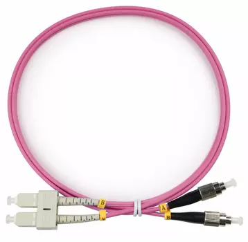 Патч-корд оптический Cabeus FOP-50-OM4-SC-FC-1m, SC/UPC-FC/UPC, многомодовый, 50/125, OM4, двойной, 1 м, LSZH, пурпурный (FOP-50-OM4-SC-FC-1m)