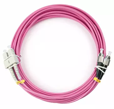 Патч-корд оптический Cabeus FOP-50-OM4-SC-FC-5m, SC/UPC-FC/UPC, многомодовый, 50/125, OM4, двойной, 5 м, LSZH, пурпурный (FOP-50-OM4-SC-FC-5m)