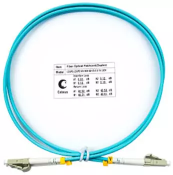 Патч-корд оптический Cabeus FOP-50-OM4-LC-LC-10m, LC, многомодовый, 50/125, OM4, двойной, 10м, аквамарин (FOP-50-OM4-LC-LC-10m)