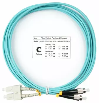 Патч-корд оптический Cabeus FOP-50-SC-FC-3m, SC/UPC-FC/UPC, многомодовый, 50/125, OM3, двойной, 2 м, LSZH, аквамарин (FOP-50-SC-FC-3m)