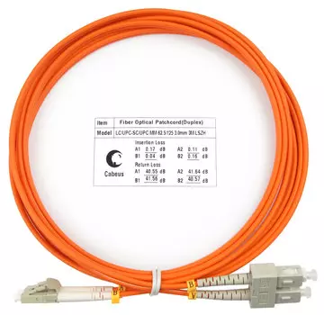 Патч-корд оптический Cabeus FOP-62-LC-SC-3m, LC/UPC-SC/UPC, многомодовый, 62.5/125, OM1, двойной, 3 м, LSZH, оранжевый (FOP-62-LC-SC-3m)
