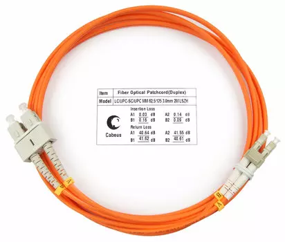 Патч-корд оптический Cabeus FOP-62-LC-SC-2m, LC/UPC-SC/UPC, многомодовый, 62.5/125, OM1, двойной, 2 м, LSZH, оранжевый (FOP-62-LC-SC-2m)