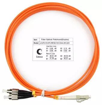 Патч-корд оптический Cabeus FOP-62-LC-FC-2m, LC/UPC-FC/UPC, многомодовый, 62.5/125, OM1, двойной, 2 м, LSZH, оранжевый (FOP-62-LC-FC-2m)