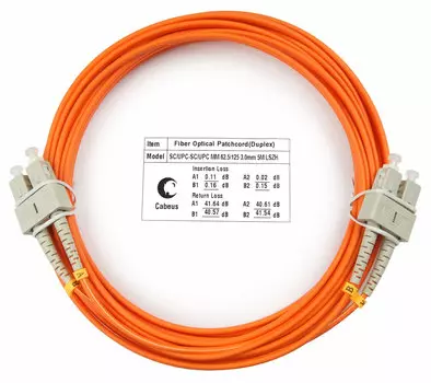 Патч-корд оптический Cabeus FOP-62-SC-SC-5m, SC/UPC-SC/UPC, многомодовый, 62.5/125, OM1, двойной, 5 м, LSZH, оранжевый (FOP-62-SC-SC-5m)